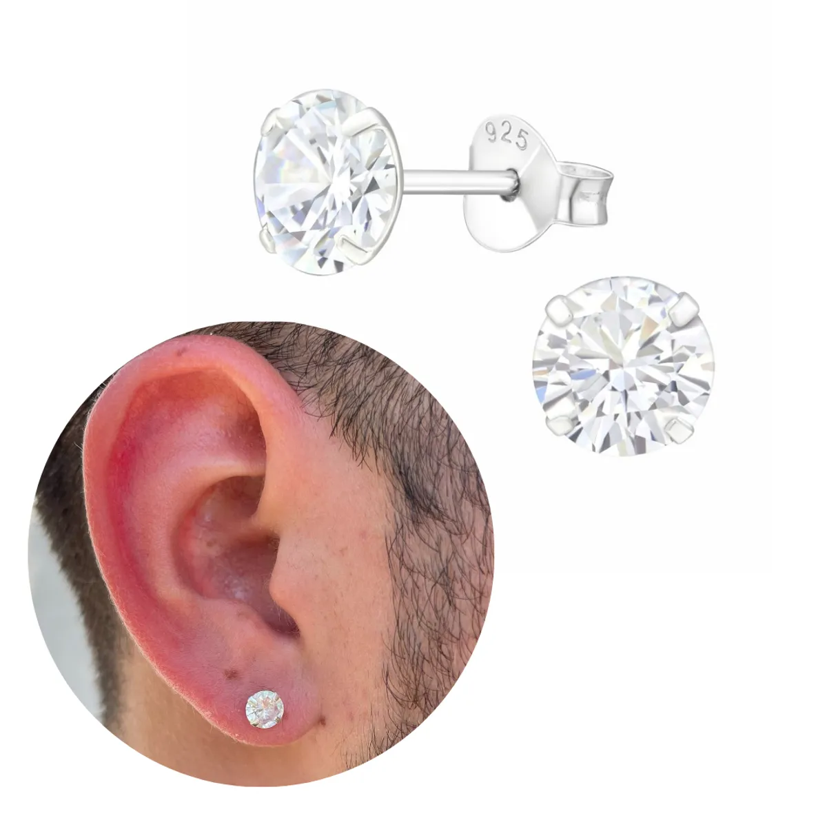GENERICO - Aros de plata 925 circon brillante 6 mm hombre mujer - Eclips