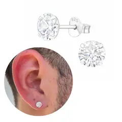 GENERICO - Aros de plata 925 circon brillante 6 mm hombre mujer - Eclips