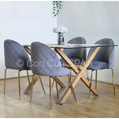 CORI CORI - Comedor Medlock 140x90cms + 4 Sillas Bread Gold Velvet