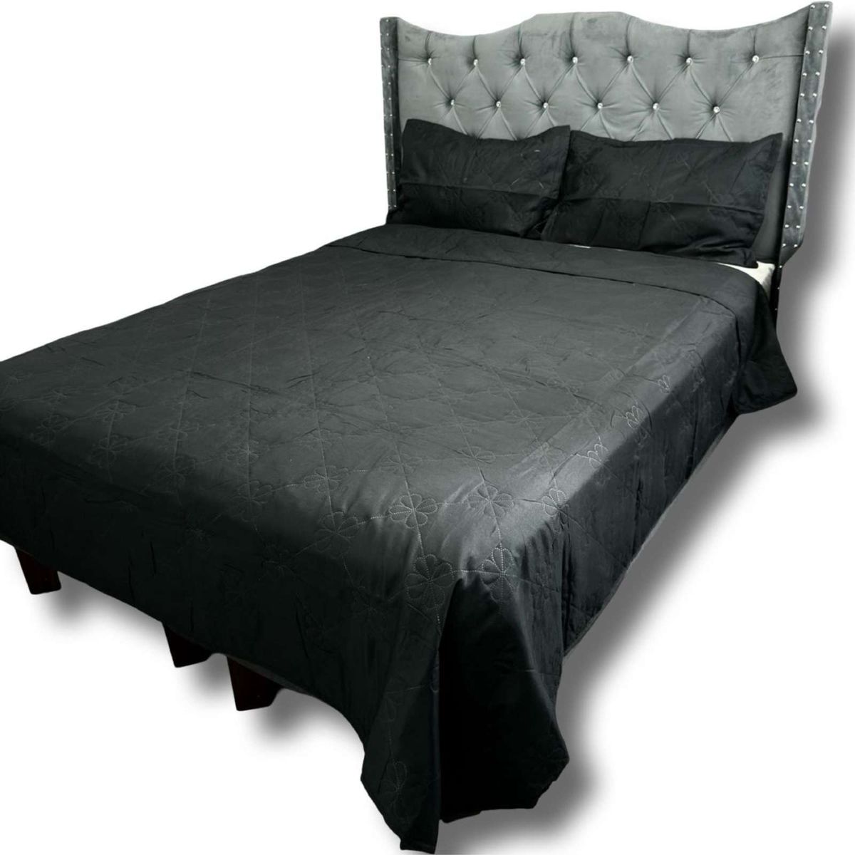 GENERICO - CUBRECAMA QUILT DE LUJO VERANO DELGADO PLAZA Y MEDIA NEGRO_.