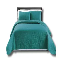 GENERICO - CUBRECAMA ELEGANTE QUILT VERANO PLAZA Y MEDIA TURQUESA_.