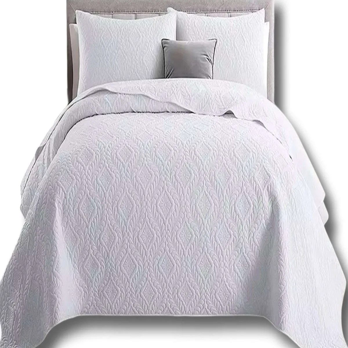 GENERICO - CUBRECAMA ELEGANTE  QUILT VERANO PLAZA Y MEDIA BLANCO_.