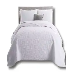 GENERICO - CUBRECAMA ELEGANTE QUILT VERANO PLAZA Y MEDIA BLANCO_.