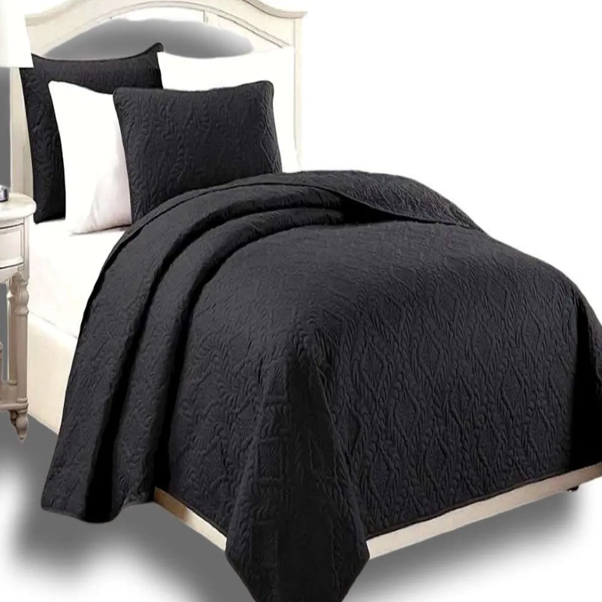 GENERICO - CUBRECAMA ELEGANTE  QUILT VERANO PLAZA Y MEDIA NEGRO_.