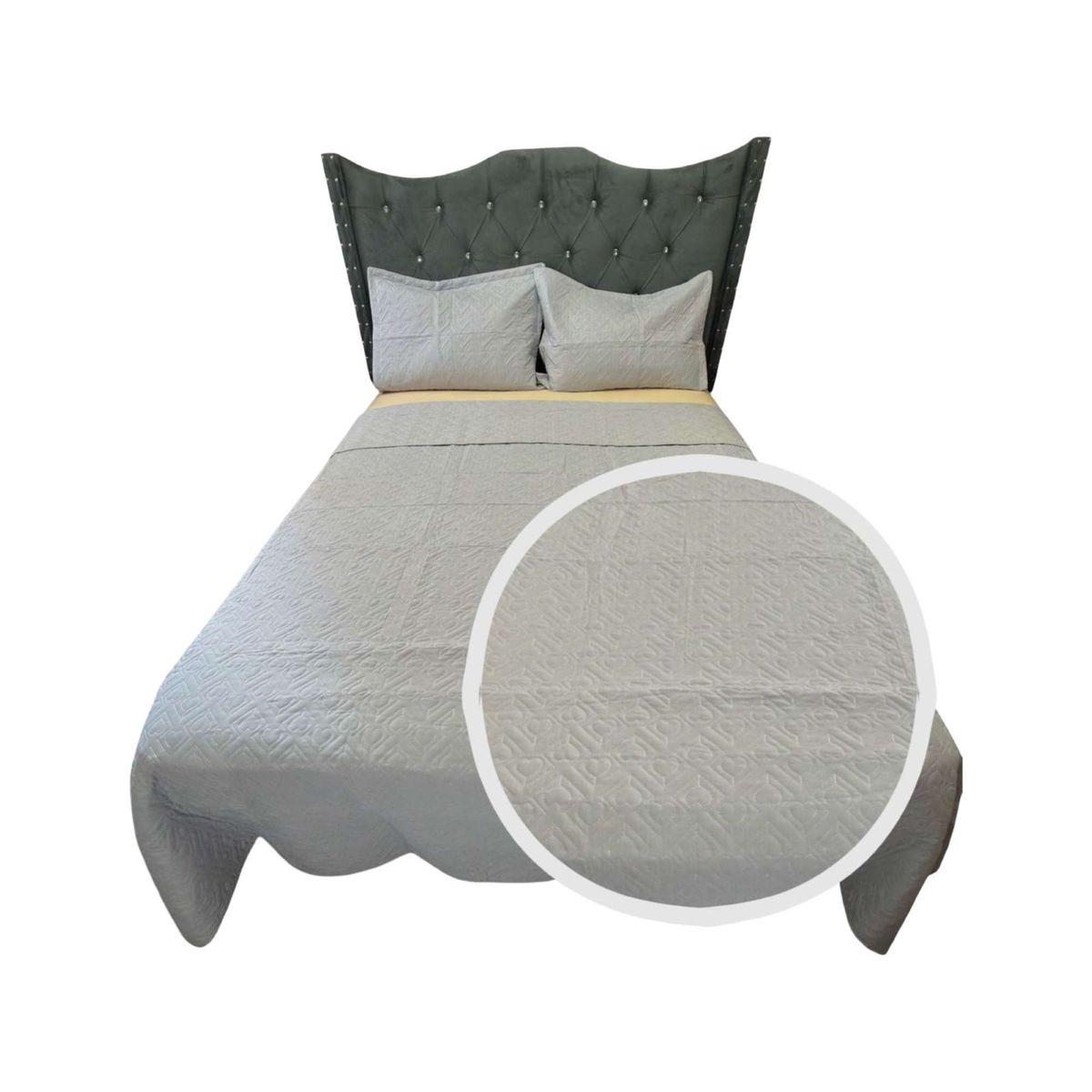 GENERICO - CUBRECAMA QUILT DE LUJO VERANO DELGADO PLAZA Y MEDIA GRIS