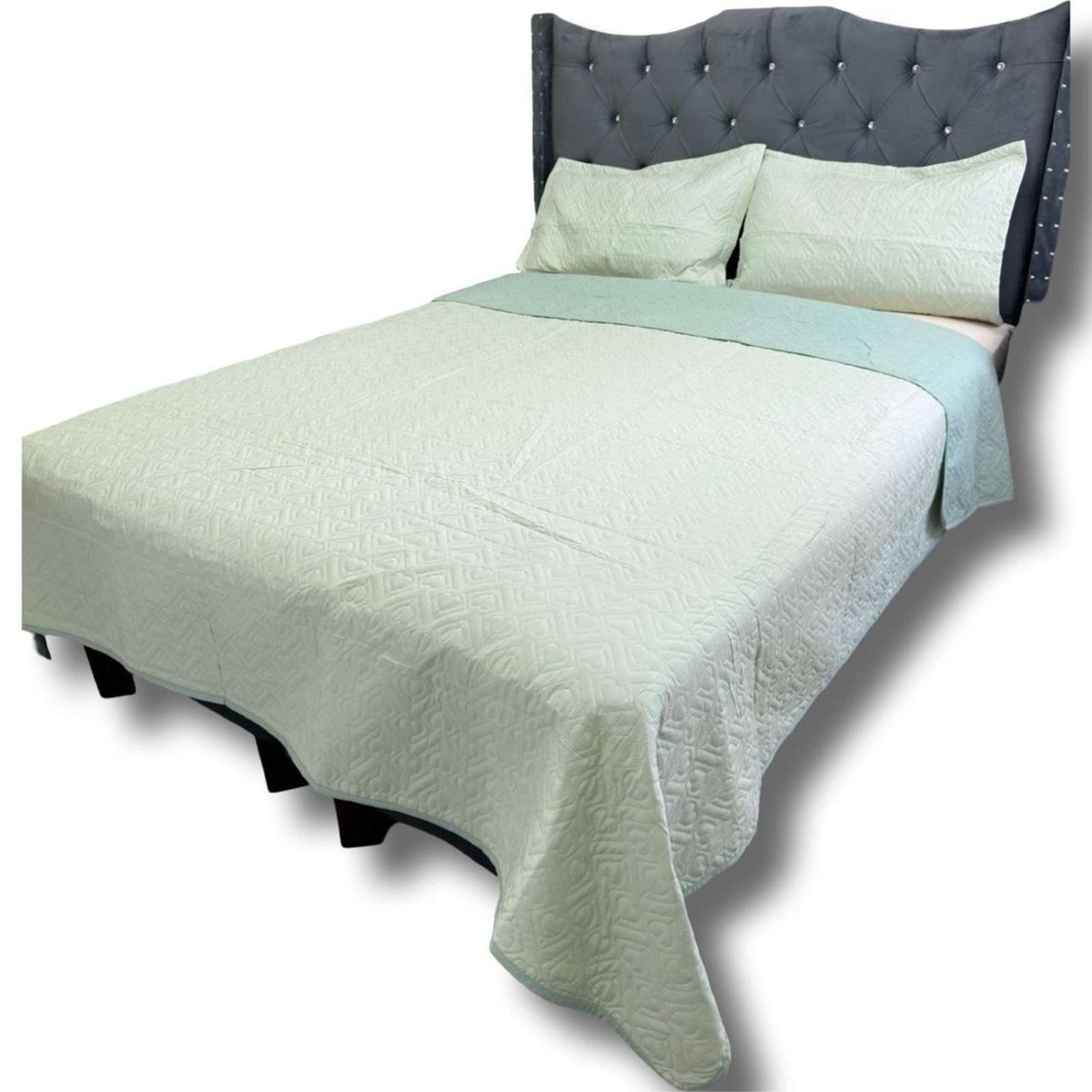 GENERICO - CUBRECAMA QUILT DE LUJO VERANO DELGADO 2 PLAZAS VERDE MENTA