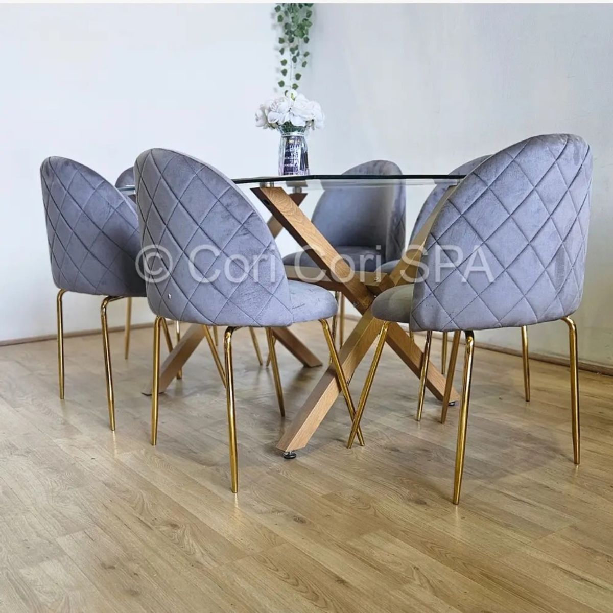 CORI CORI - Comedor Medlock 140x90cms + 6 Sillas Bread Gold Velvet