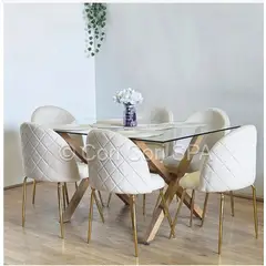 CORI CORI - Comedor Medlock 140x90cms + 6 Sillas Bread Gold Velvet