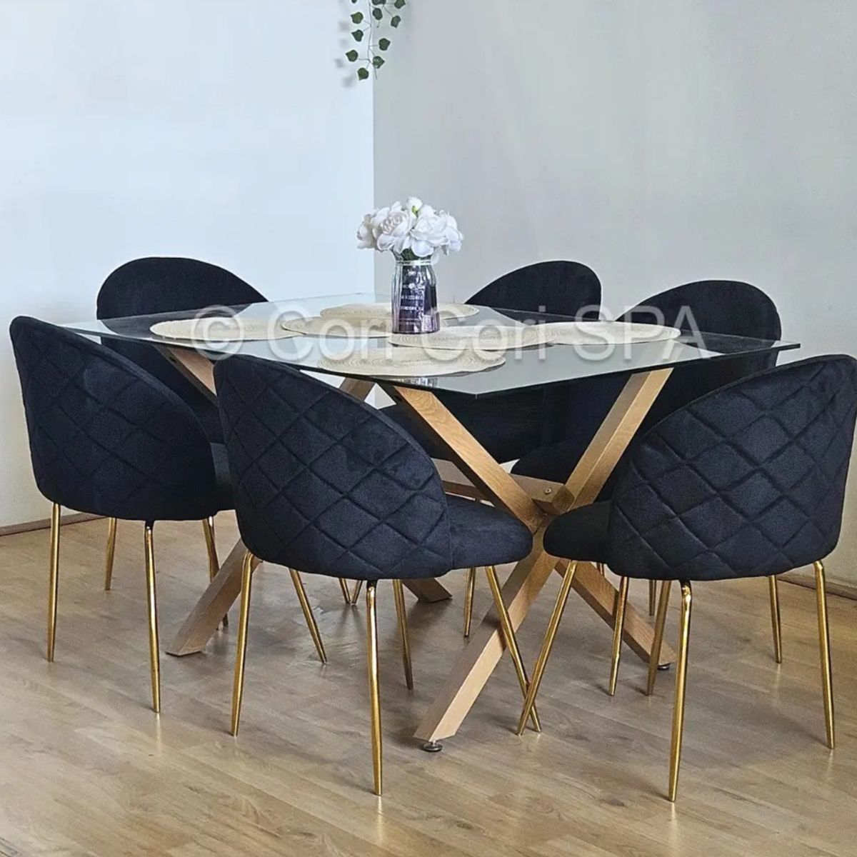 CORI CORI - Comedor Medlock 140x90cms + 6 Sillas Bread Gold Velvet