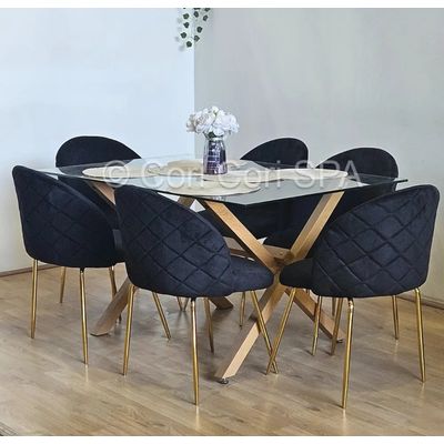 Imagen 1 del producto Comedor Medlock 140x90cms + 6 Sillas Bread Gold Velvet