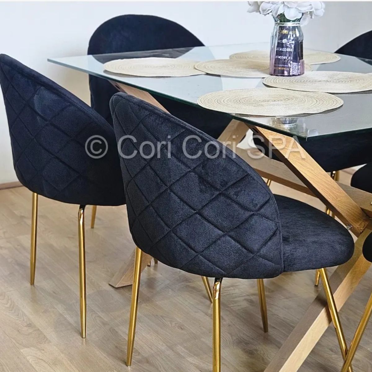 CORI CORI - Comedor Medlock 140x90cms + 6 Sillas Bread Gold Velvet