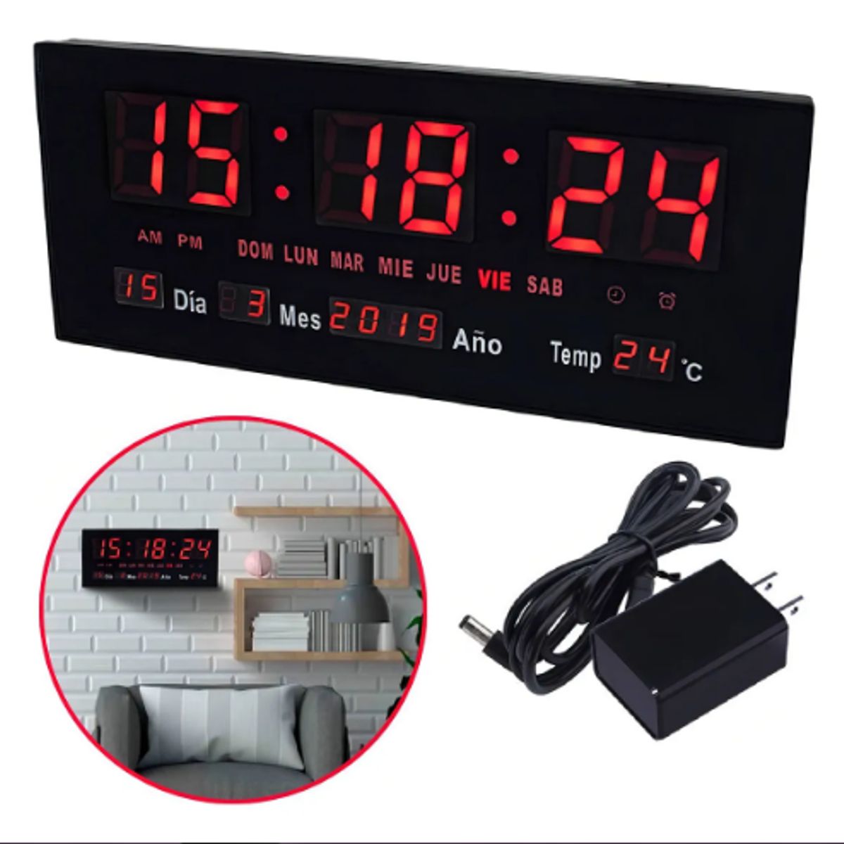 GENERICO - Reloj Digital De Pared Con Pantalla Led Maka Estructura Negro
