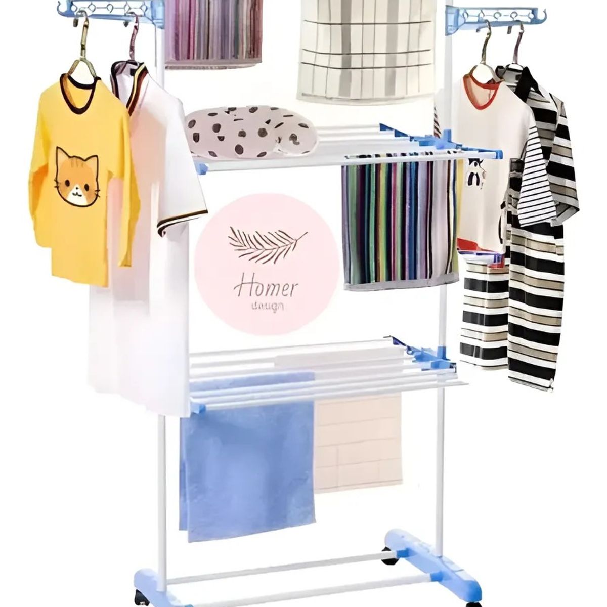 GENERICO - Tendedero Ropa Colgador Pechero Plegable 3 Niveles Azul