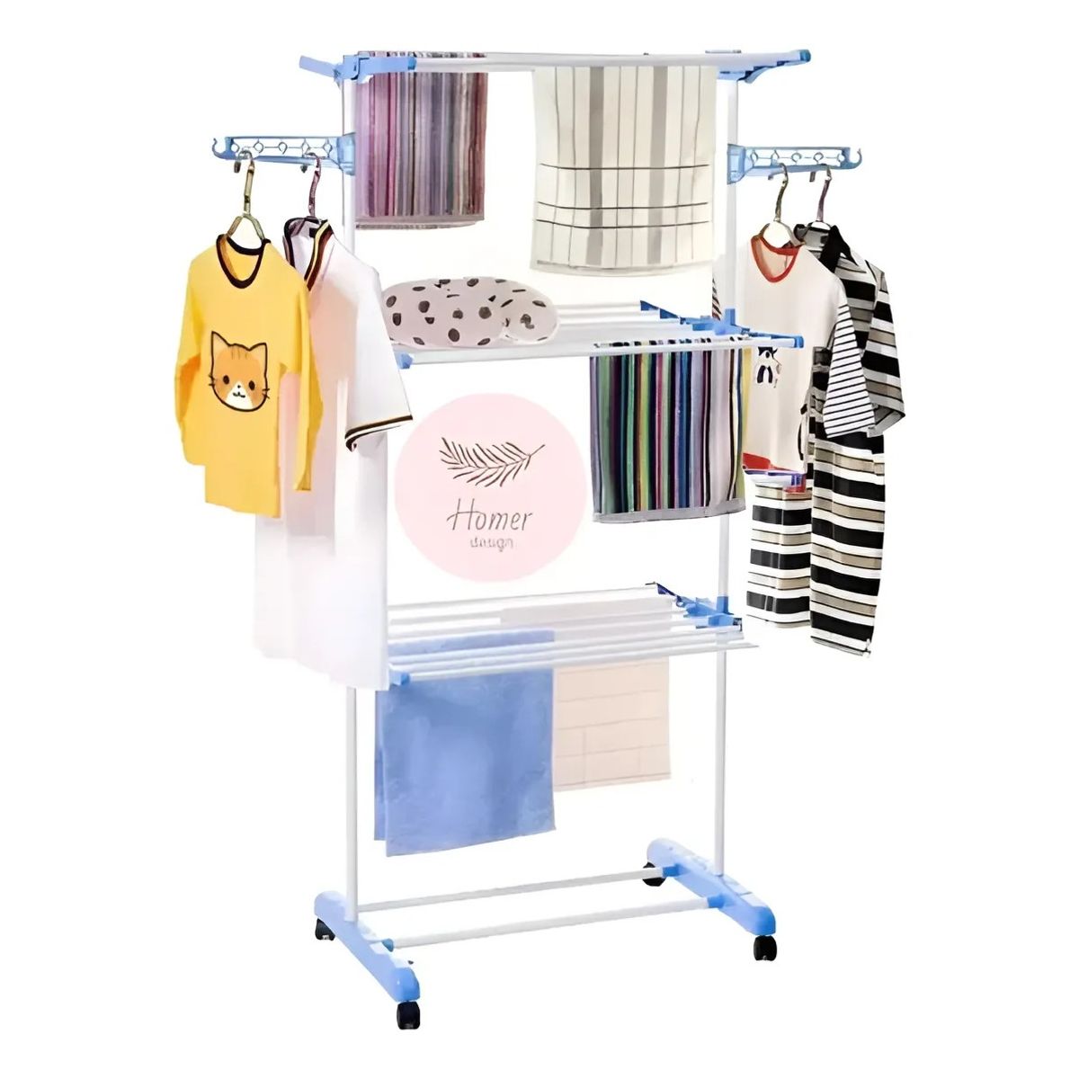 GENERICO - Tendedero Ropa Colgador Pechero Plegable 3 Niveles Azul