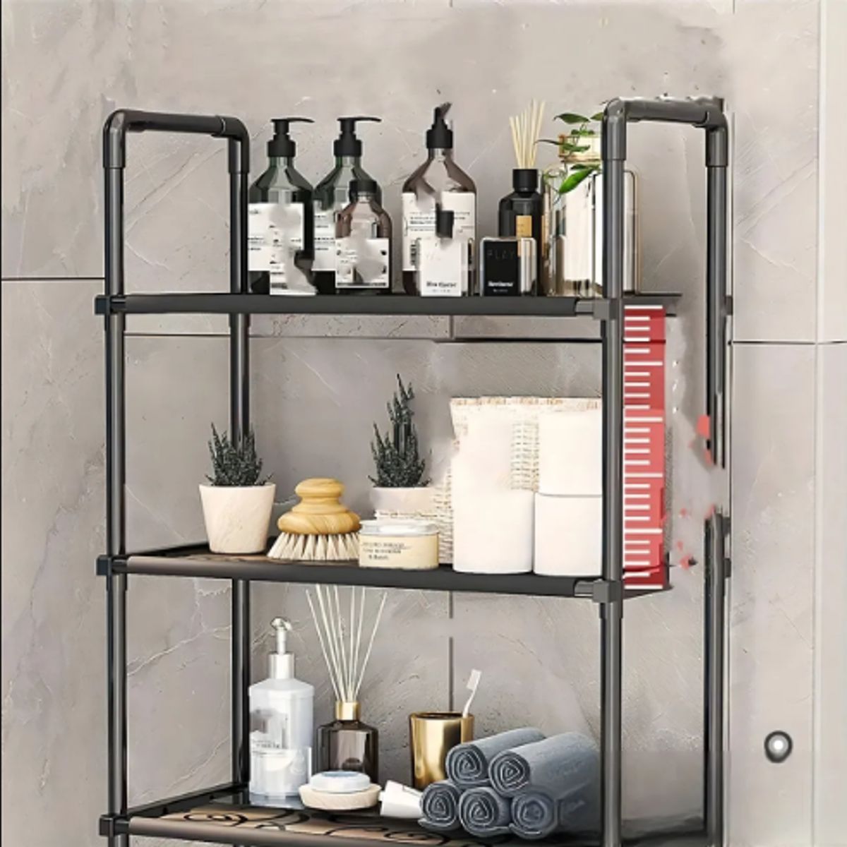 GENERICO - Mueble Organizador De Baño Lavadora Rack 3 Niveles Negro/Blanco