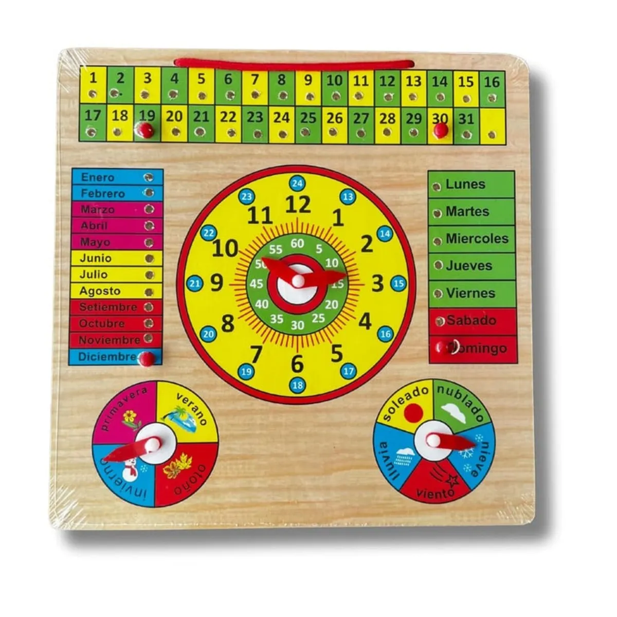 GENERICO - RELOJ CALENDARIO JUGUETE MADERA