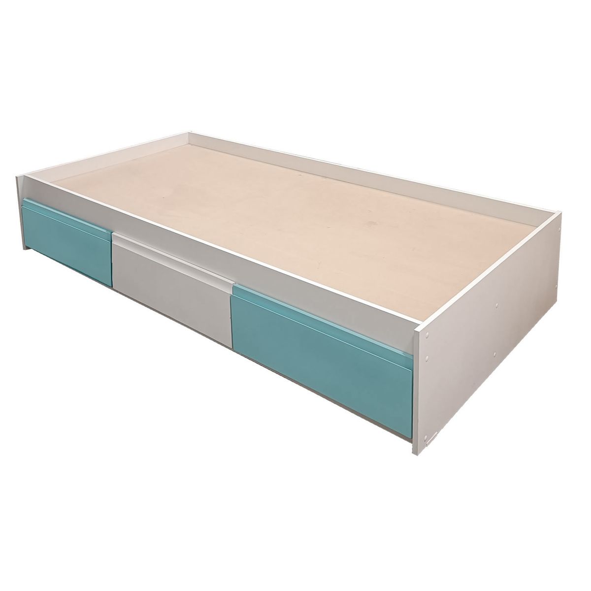 DECORACION CREATIVA - Cama Infantil/Juvenil tres cajones 1.5 Plazas - Linea Minimal Celeste-Blanca-Celeste