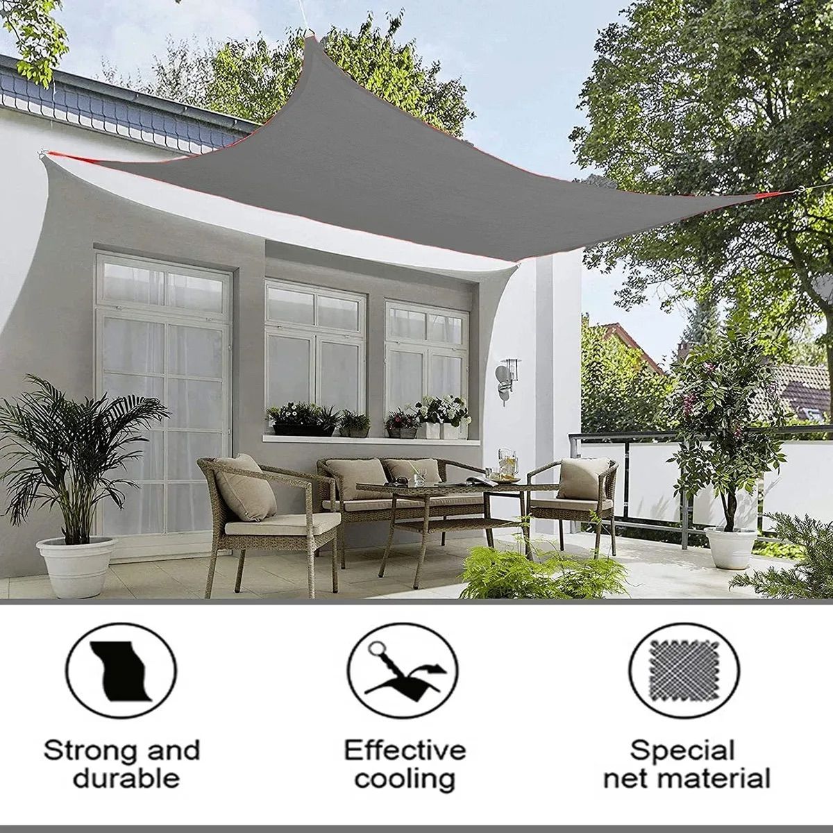 GENERICO - Lona Toldo Vela Sombra Malla Anti Uv Cuadrado 4X4 Metros