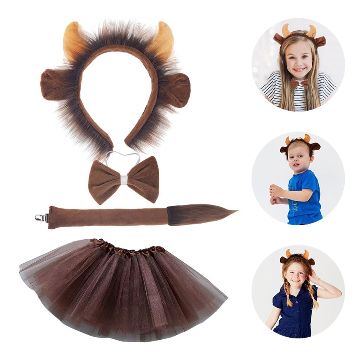 ATURE - Set Disfraces De Accesorios Animales Para Niños Halloween Fiestas 3-8 Años