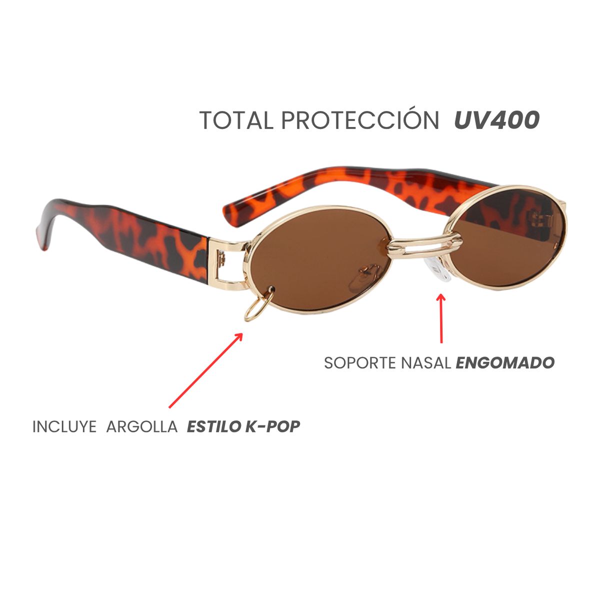 NOVY - Gafas Lentes De Sol Retro K-POP Pinterest Protección UV400
