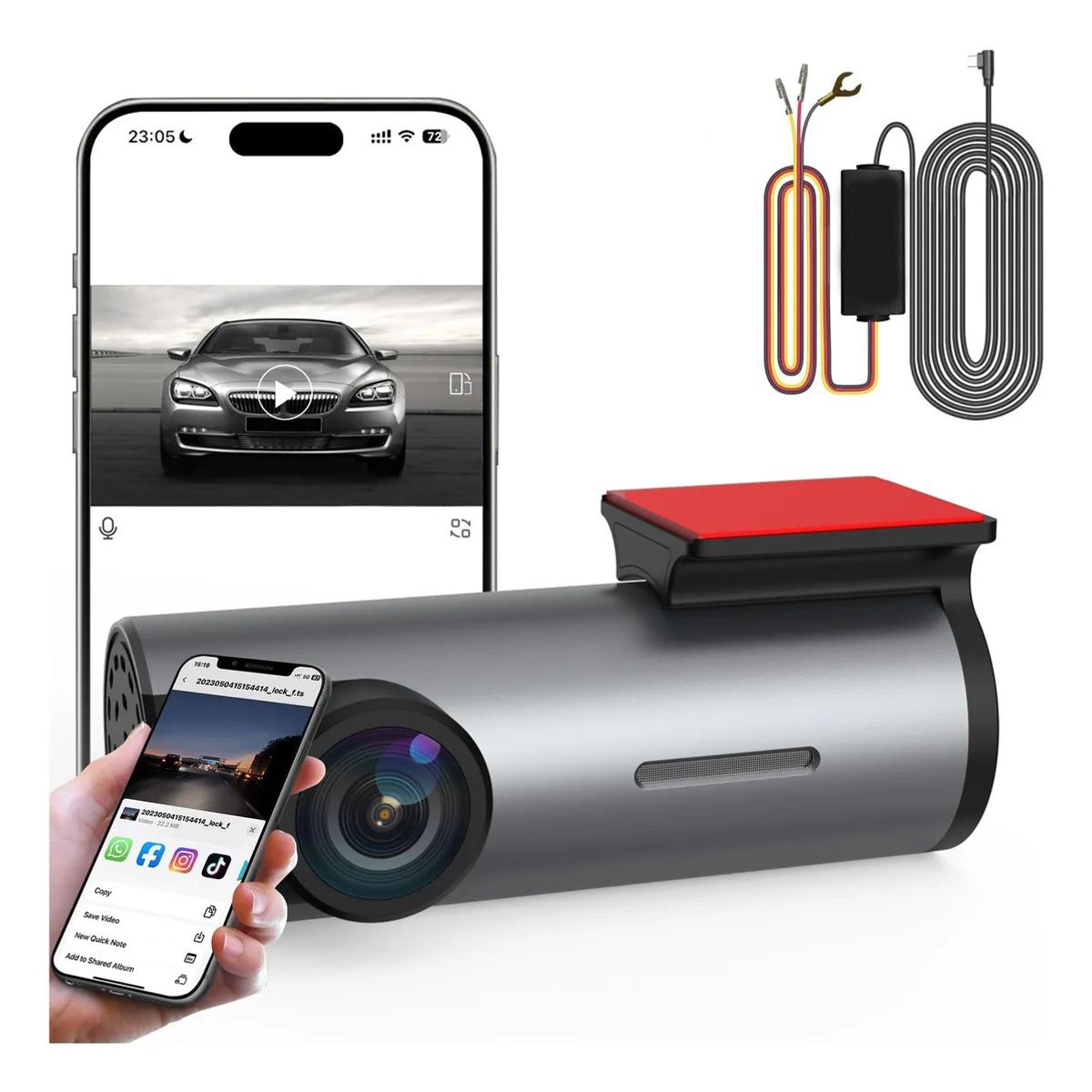 KUANGYE - Cámara Seguridad Auto 360° Visión Nocturna Monitoreo 24 Hora