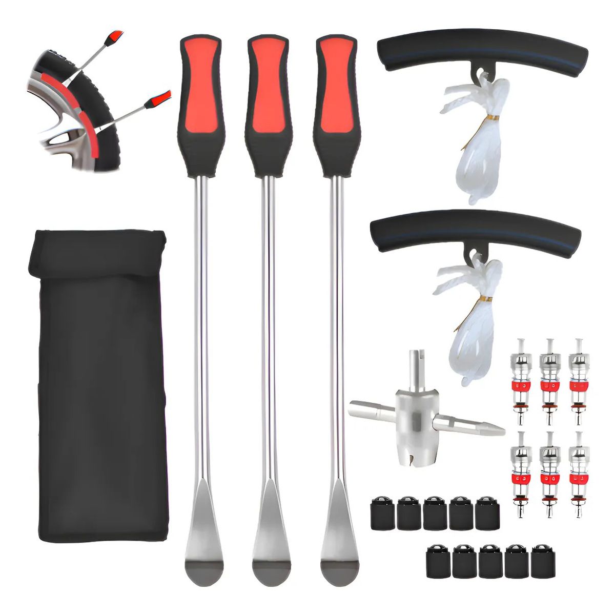 KUANGYE - 3 Palanca Desmontar Neumático Rueda Llanta Moto Auto Válvula Rojo