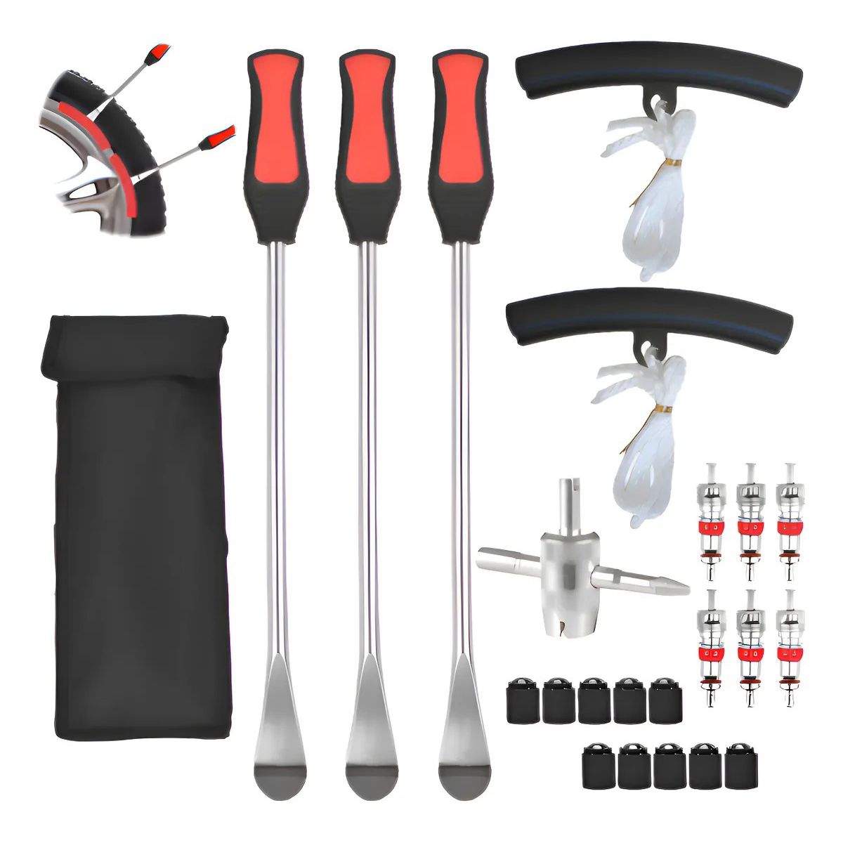 KUANGYE - 3 Palanca Desmontar Neumático Rueda Llanta Moto Auto Válvula Rojo