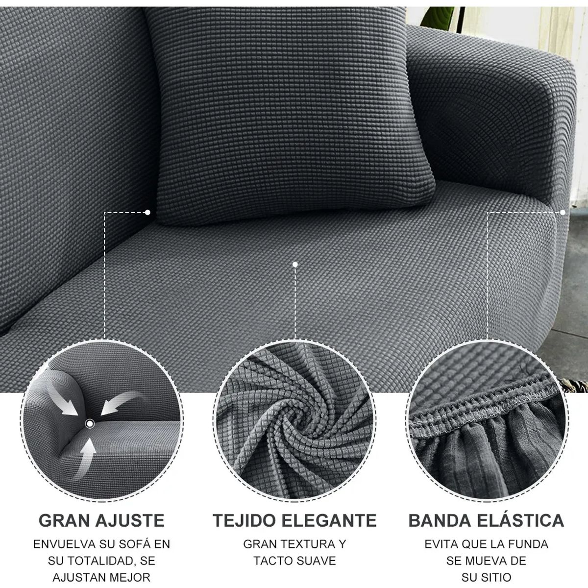SUPERCENTER - Funda Sofá Cubre Sillón Protectora Para 3 Cuerpos Elastizada Gris