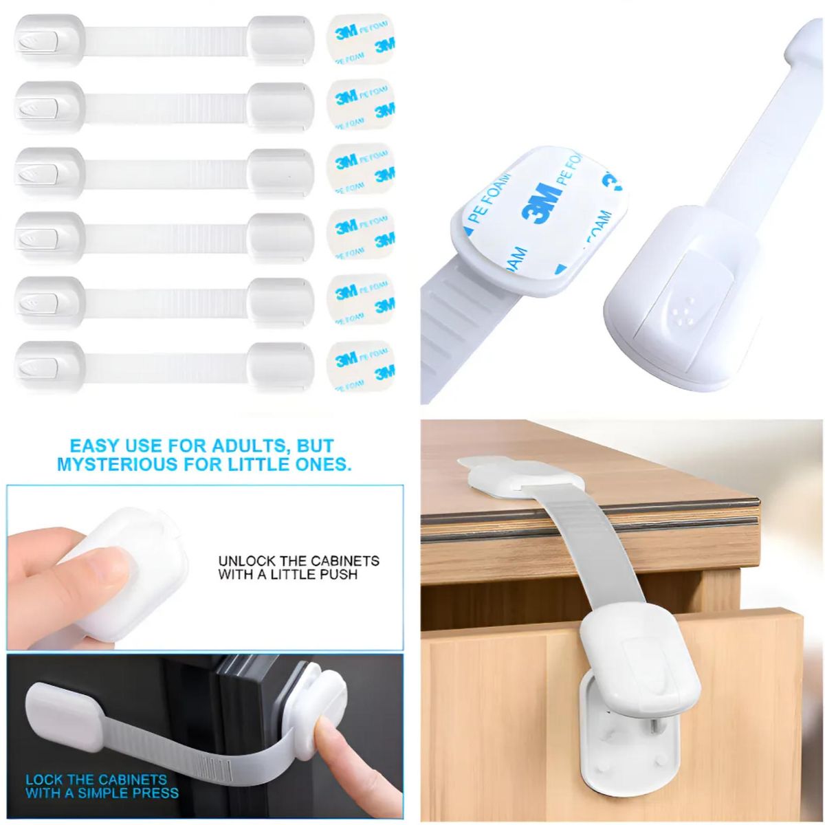 ATURE - Juego De 8 Seguros Ajustables Para Muebles Y Puertas