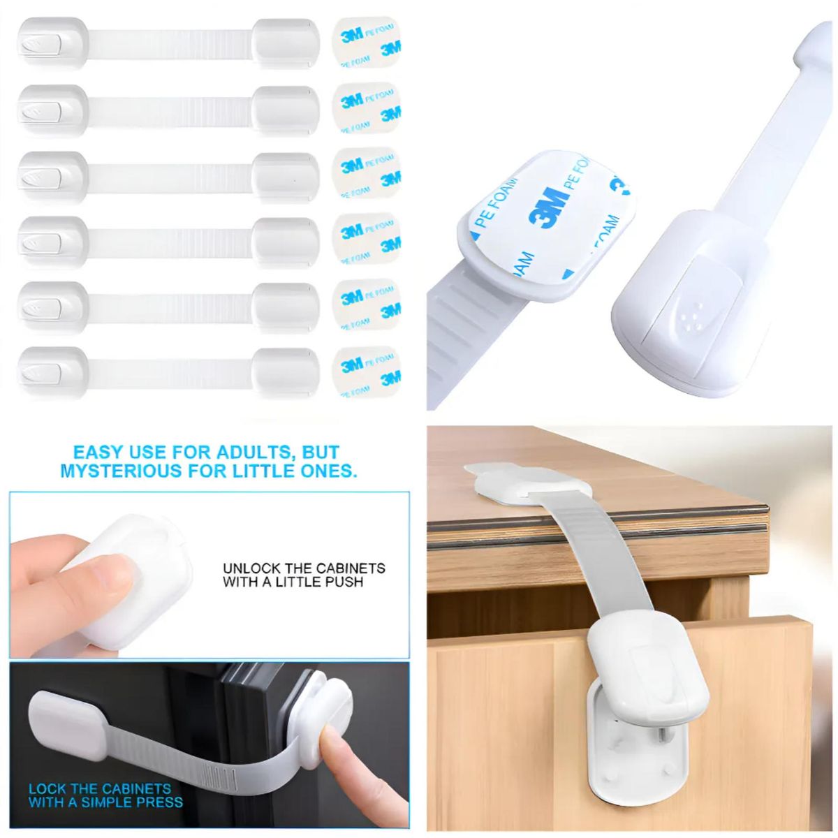ATURE - Juego De 8 Seguros Ajustables Para Muebles Y Puertas