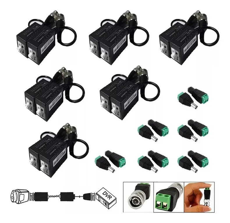 KUANGYE 6 Par Video Balun Transceptores Hd Cctv Y 6 Par Conectores Negro