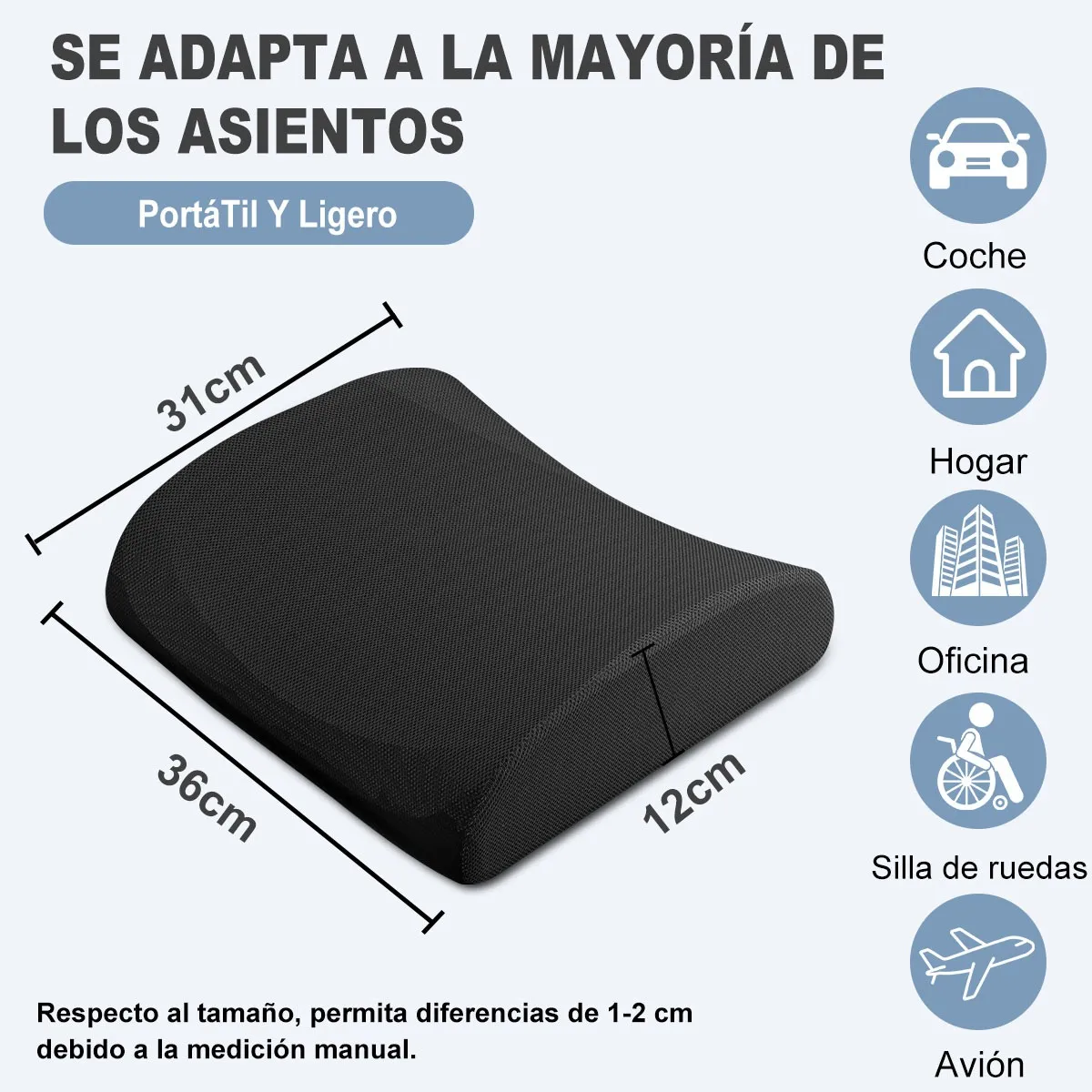 SUPERCENTER - Cojin Lumbar Memoria Ortopedico Almohada Para Auto Oficina Negro