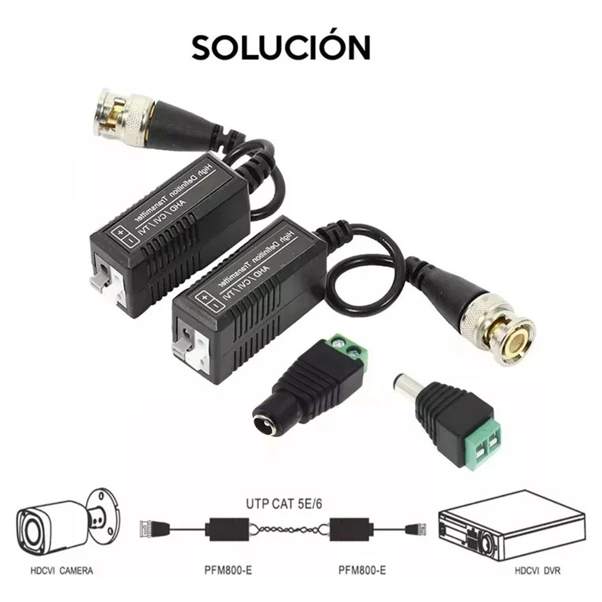 KUANGYE - Kit 6 Par Transceptores Balun 6 Par Corriente Video Fhd Cctv