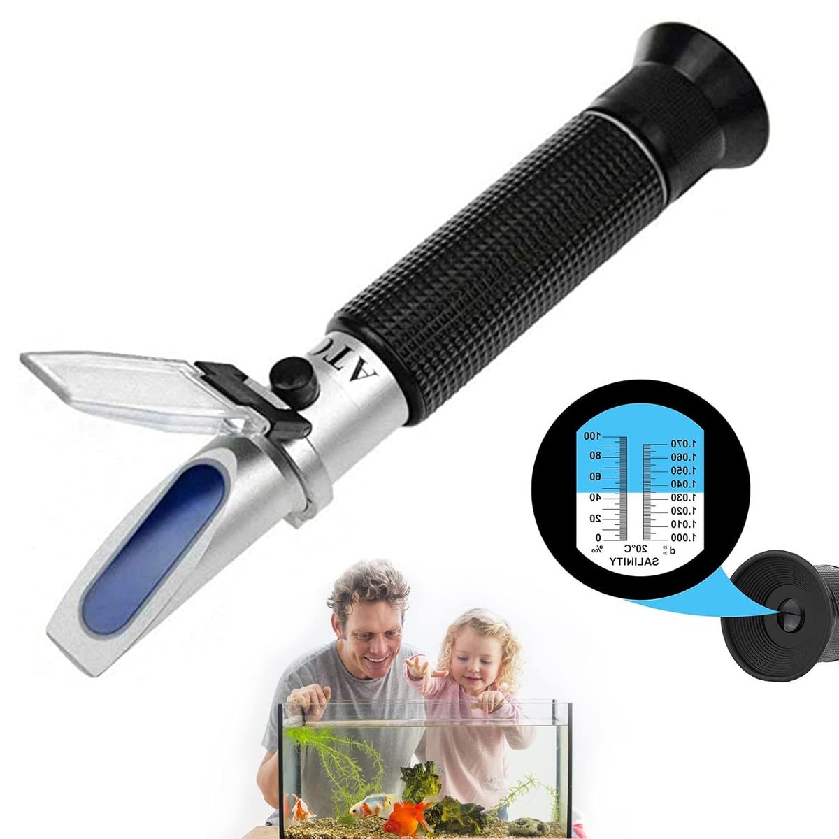 KUANGYE - Refractómetro salinidad 0-100% Brix refractómetro de salinidad de mano escala Dual con función ATC