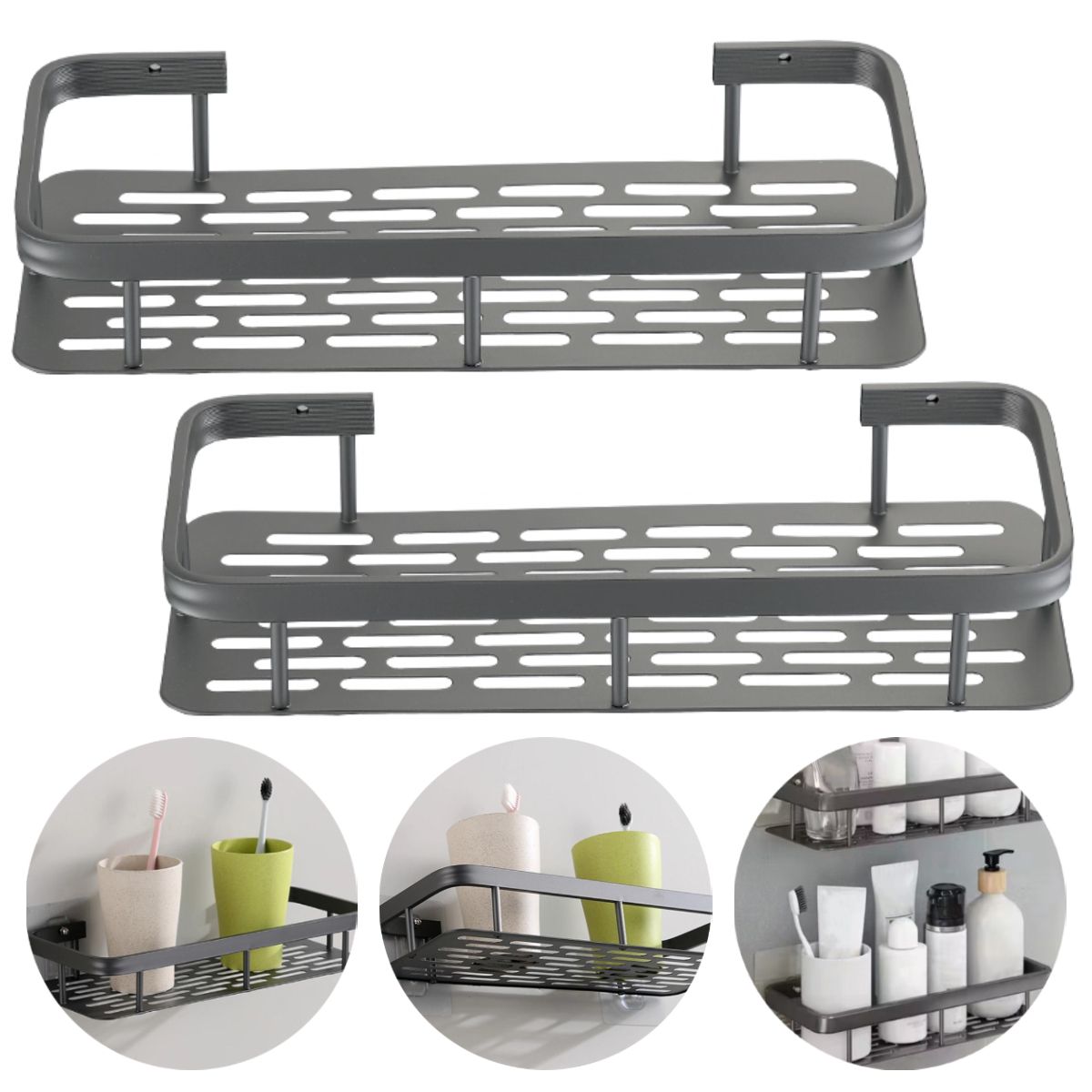 ATURE - Pack 2 De Estantes De Pared De Baño/cocina Sin Taladrar