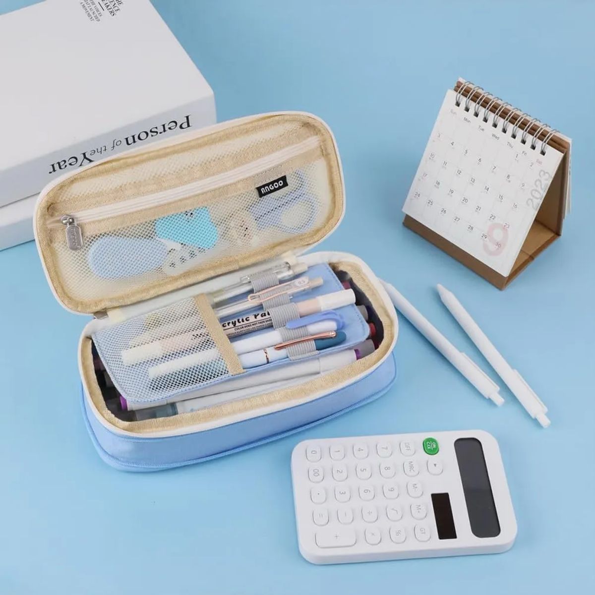 SUPERCENTER - Estuche De Lápices De Gran Capacidad Para Oficina Y Escuela Azul