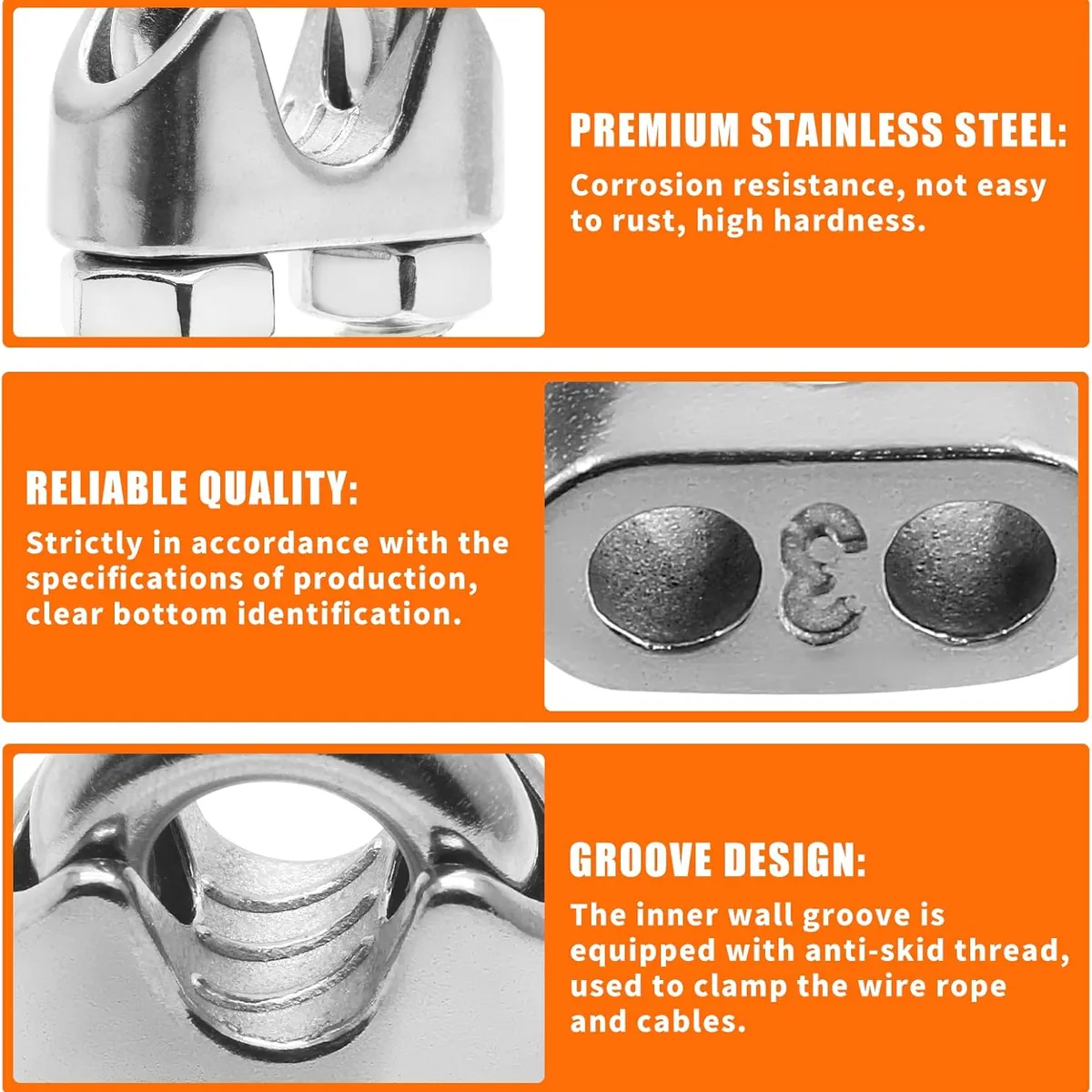 KUANGYE - Stainless Steel Wire Rope Cable Clip Clamp M3 Clamp U Bolt Saddle Fastener 1/8 Piola 3 Mm 50 pcs