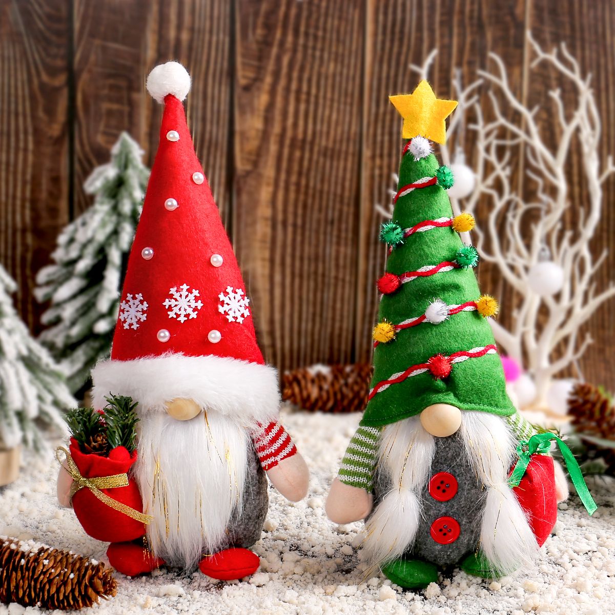 GANGLIAN - 2 Duendes Navideños Sin Rostro, Adorno Hogar para Todas las Estaciones, Decoración Mesa