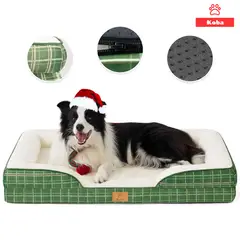KOBA - Cama Antiestres Perro Colchon Ortopedica 90x63cm Grande Verde Crema