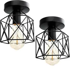 TATEE - 2 Lámparas Colgante Metal Jaula Lámpara De Techo Industrial