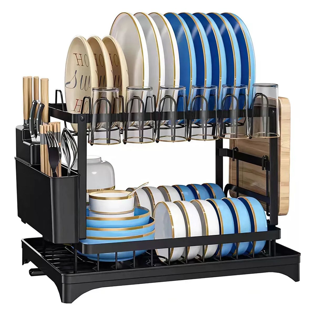 SUPERCENTER - Escurridor De Loza Secaplatos 2 Niveles Negro