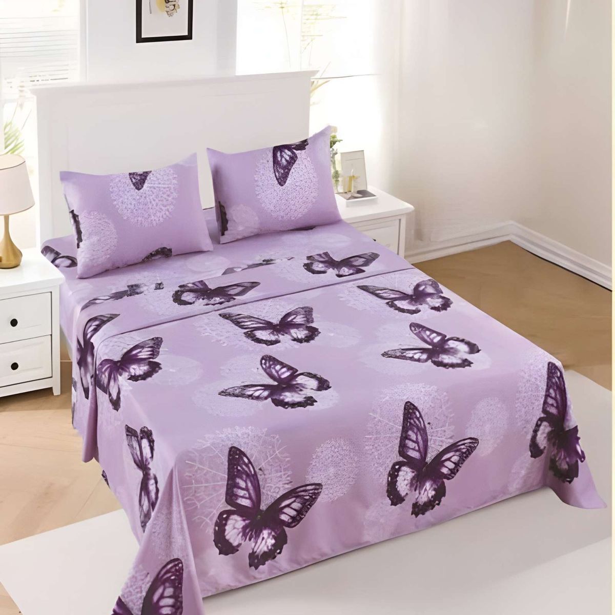 GENERICO - JUEGO DE SABANAS CON DISEÑO SUPER KING LILA