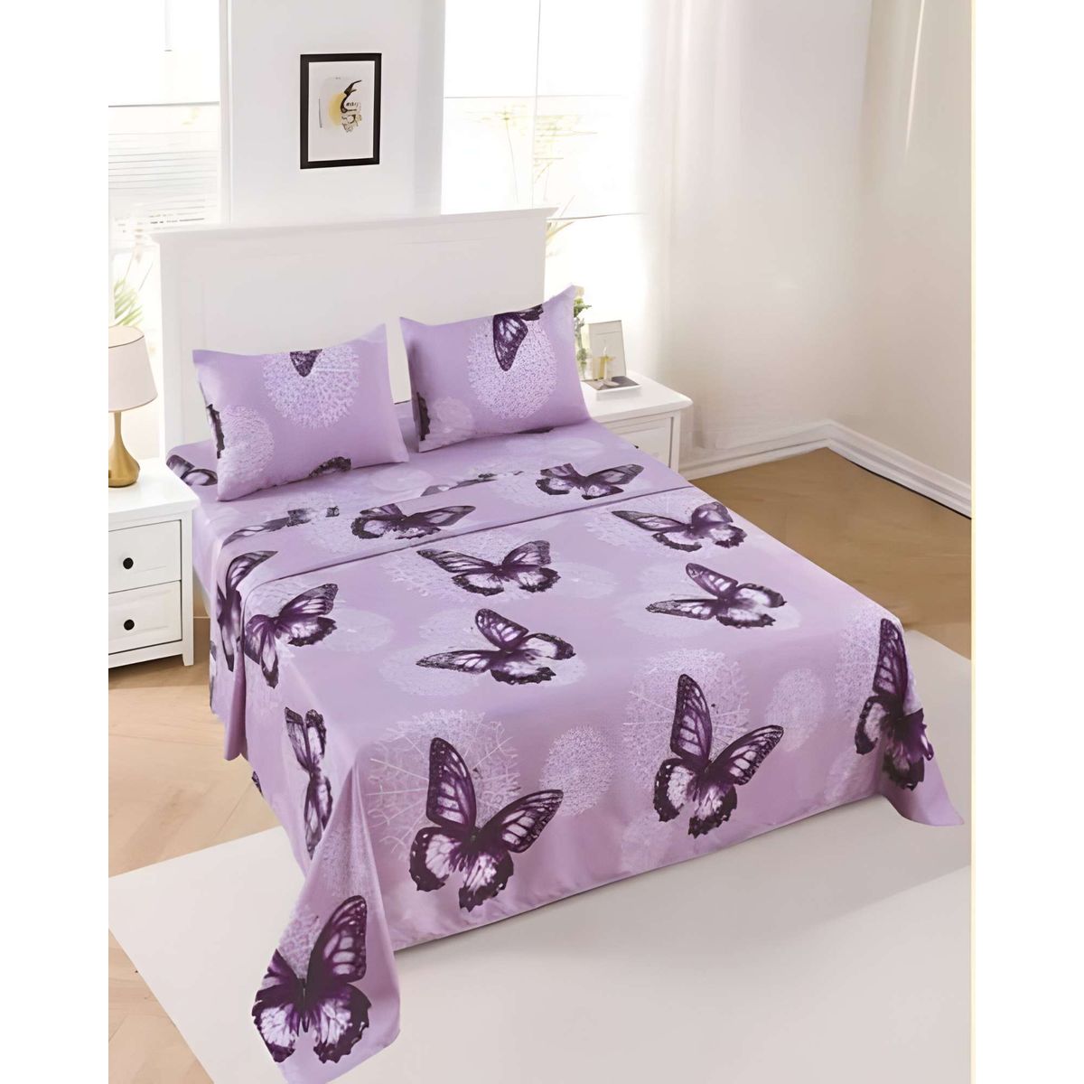 GENERICO - JUEGO DE SABANAS CON DISEÑO SUPER KING LILA