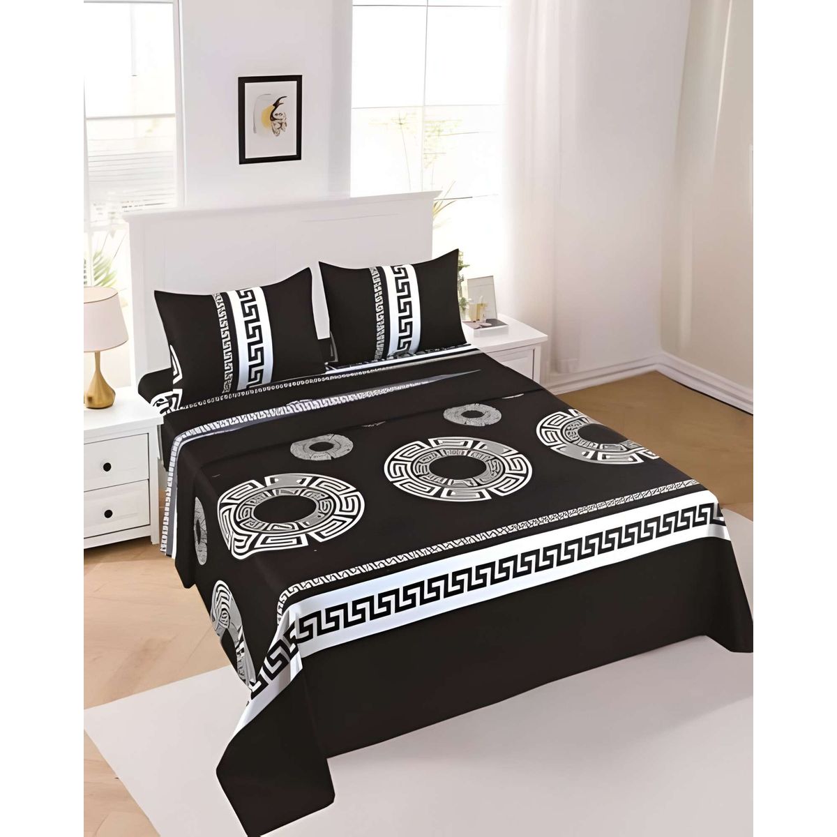 GENERICO - JUEGO DE SABANAS CON DISEÑO PLAZA Y MEDIA NEGRO