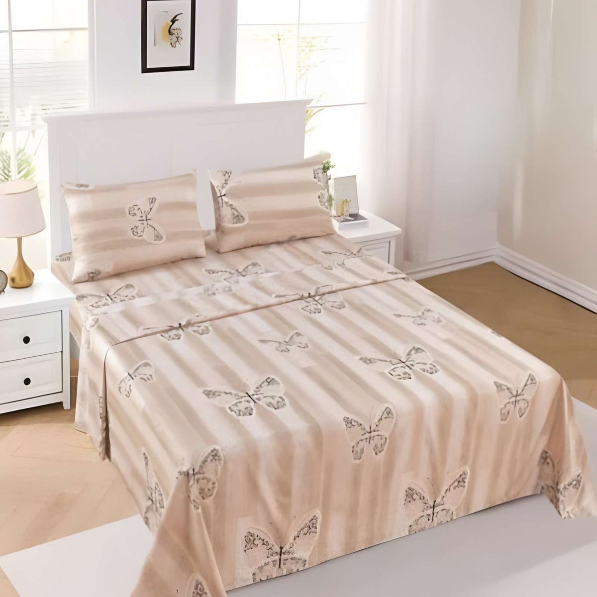 GENERICO - JUEGO DE SABANAS CON DISEÑO KING BEIGE