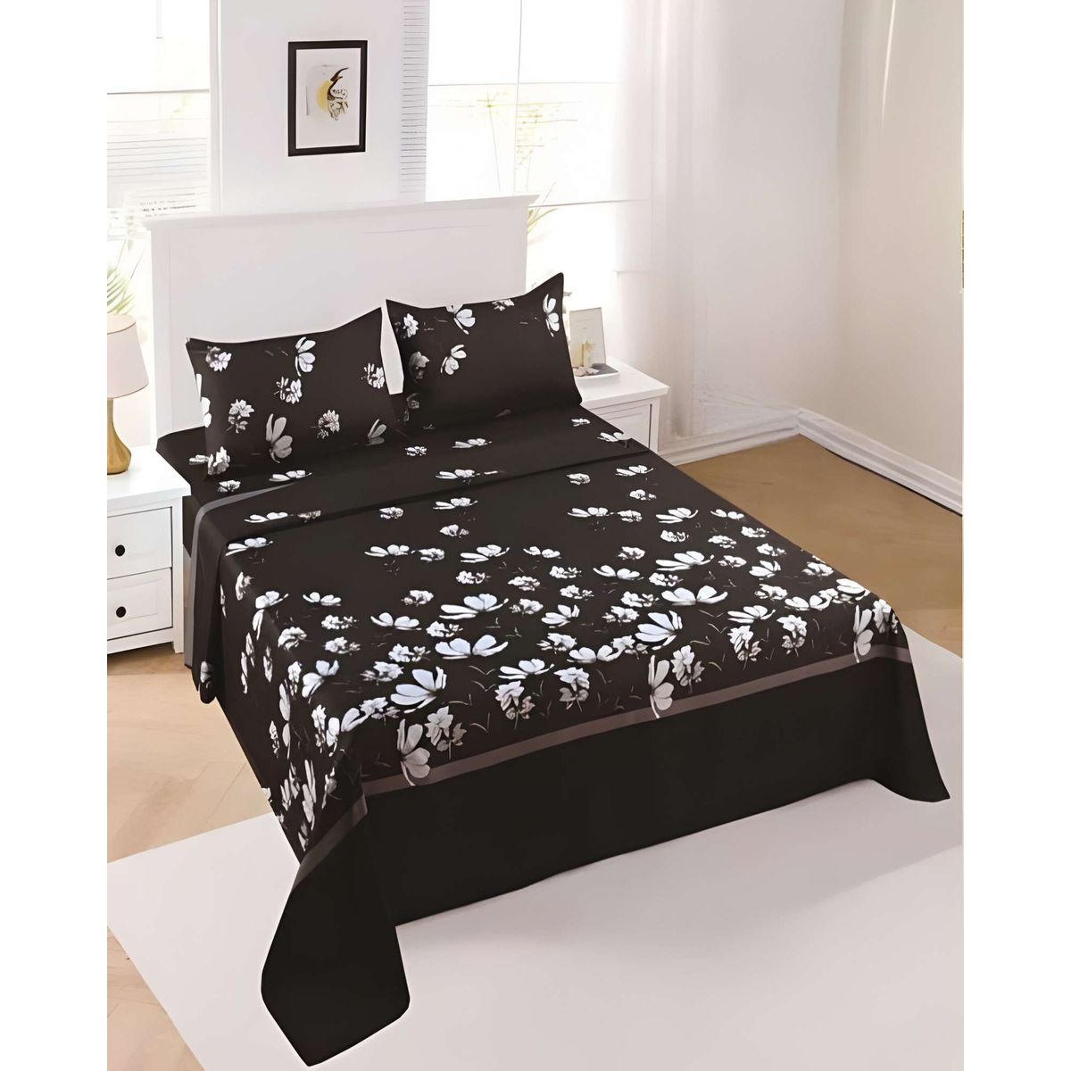 GENERICO - JUEGO DE SABANAS CON DISEÑO KING NEGRO