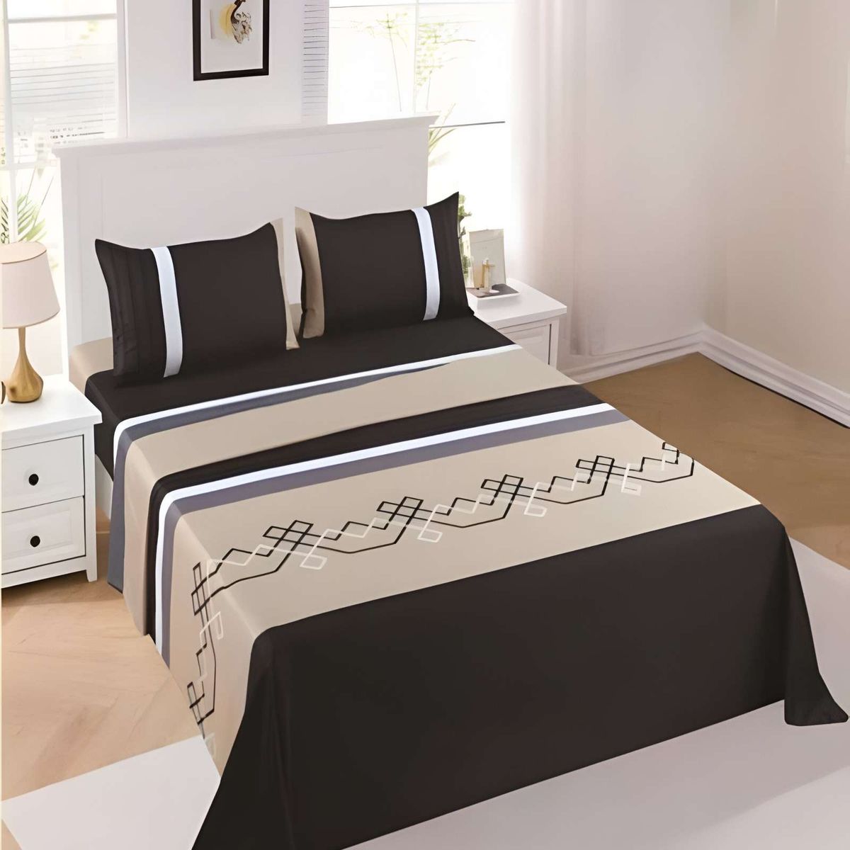 GENERICO - JUEGO DE SABANAS CON DISEÑO SUPER KING NEGRO3