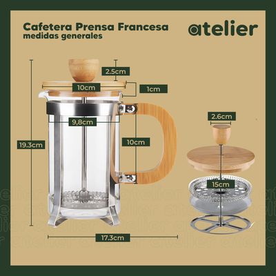 Imagen 2 del producto Cafetera Francesa 800Ml Atelier Prensa de Vidrio y Acero Inox Portatil