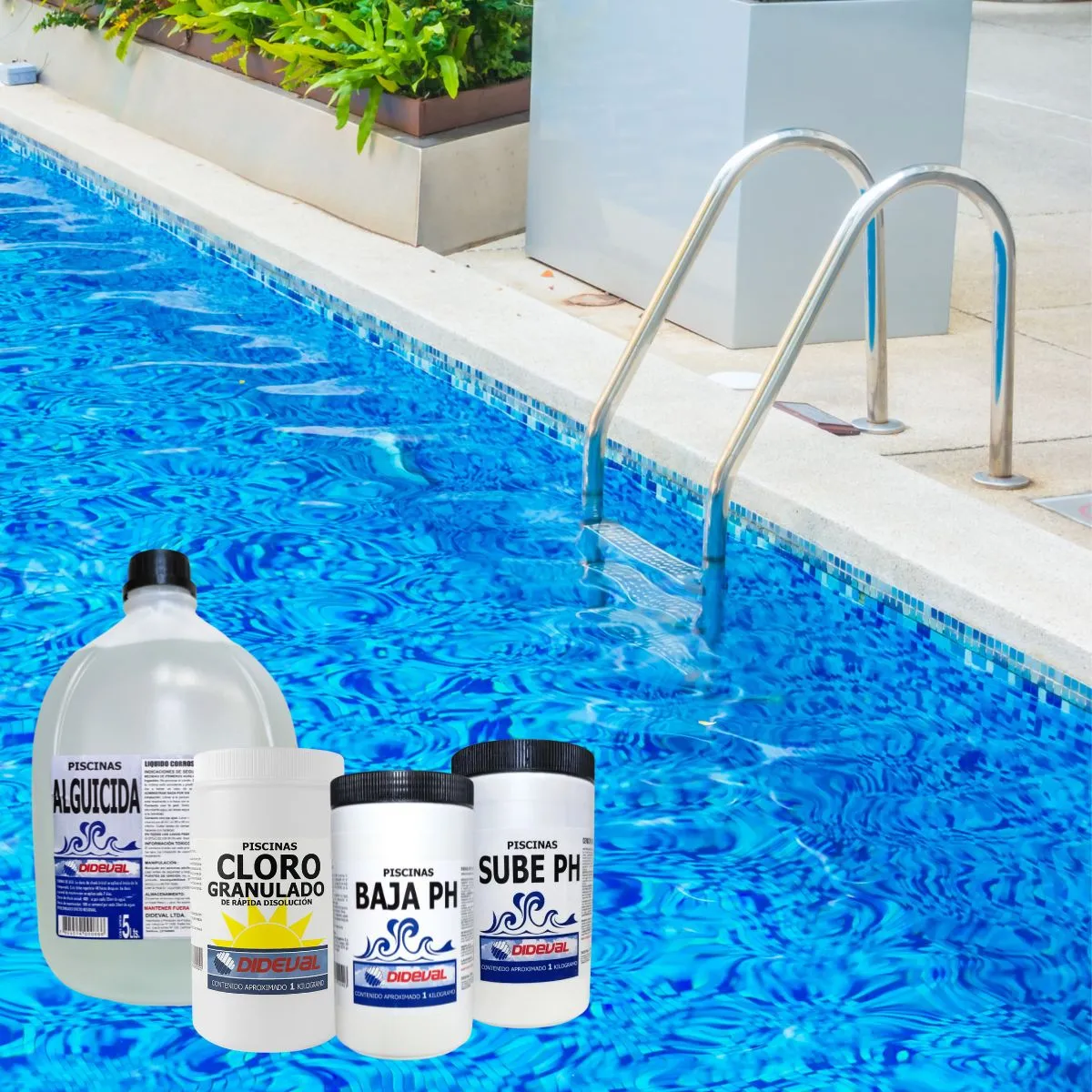 DIDEVAL - Kit Mantenimiento de Piscina Dideval Alguicida Cloro Granulado y Reguladores pH