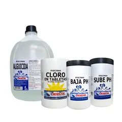 DIDEVAL - Kit Mantenimiento Continuo Alguicida + Cloro Tableta + Sube pH + Baja pH
